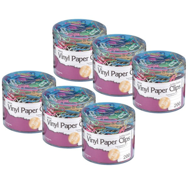 Charles Leonard Vinyl Coated Paper Clips, Jumbo, Assorted Colors, 200/Pack, PK6 85050 - main